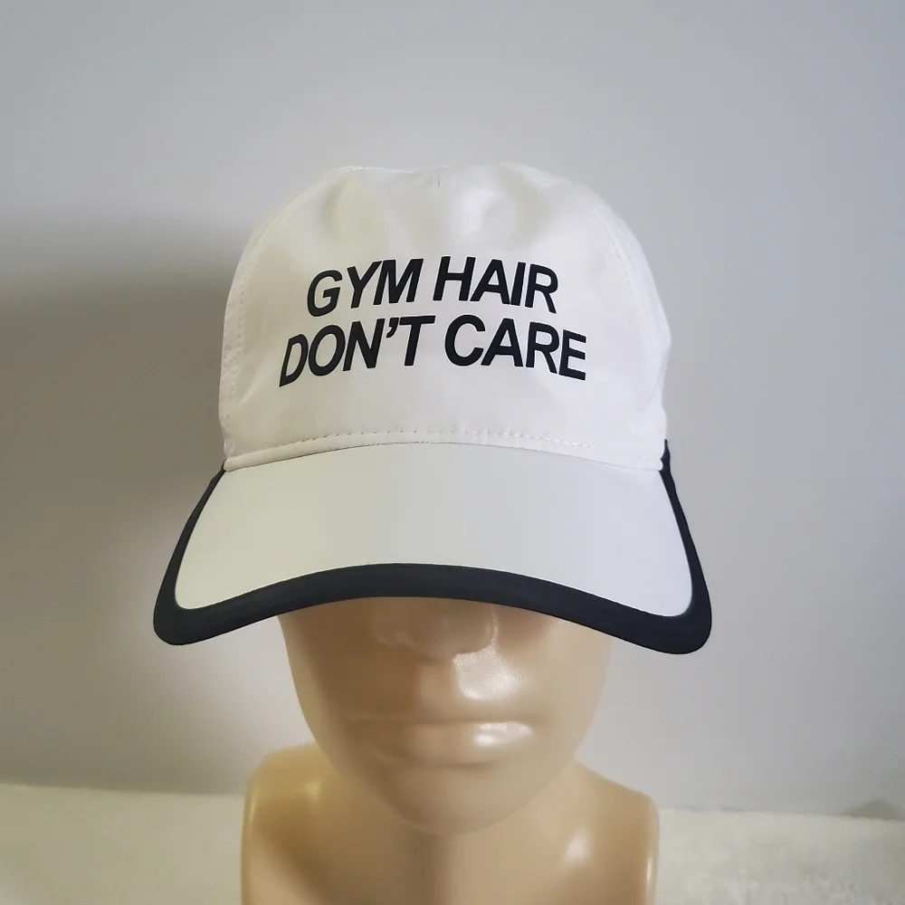 TEK Gear Gym Hair Don't Care White Black Baseball Hat Cap